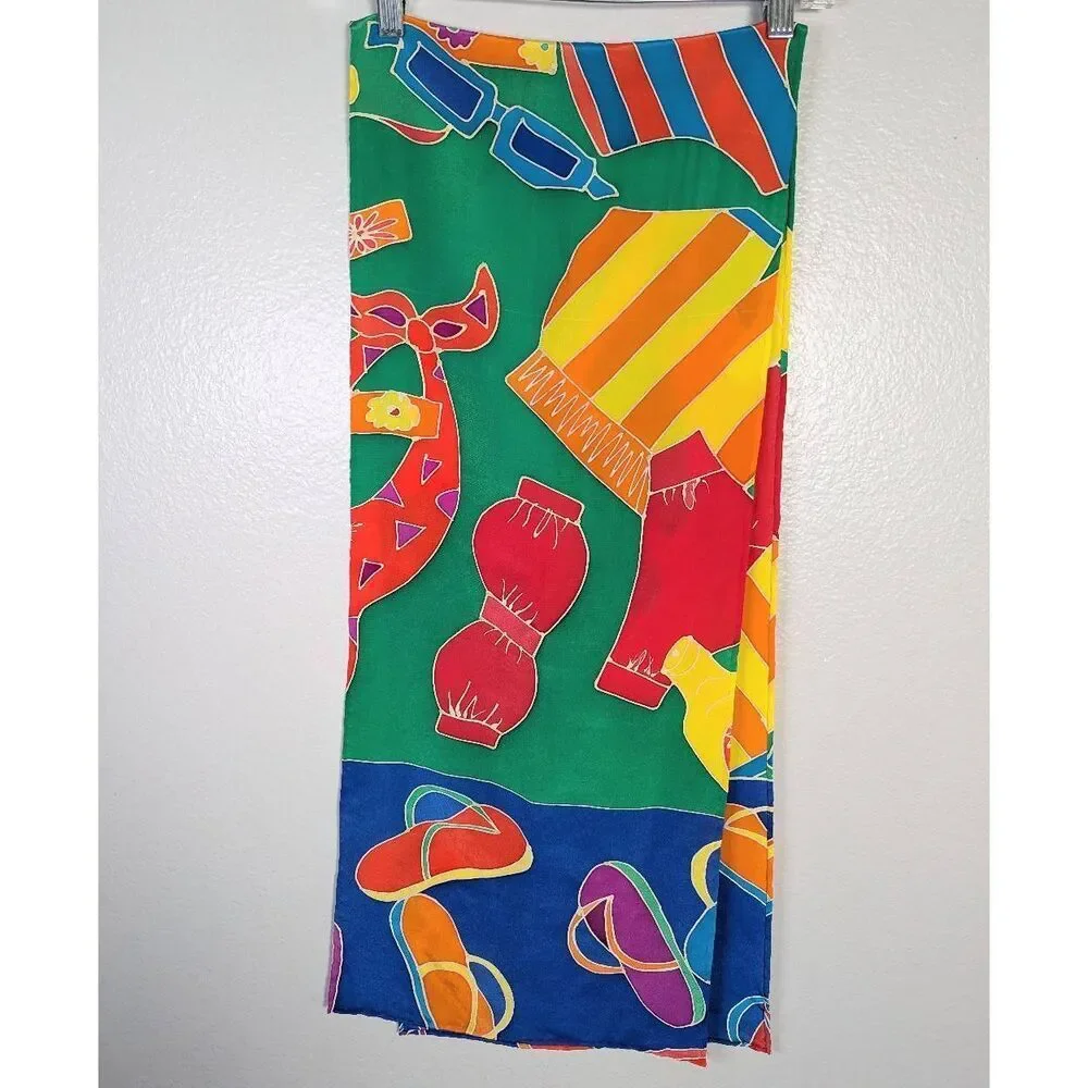 Vintage Silk scarf wrap multicolor summer swimsuit flip flop theme